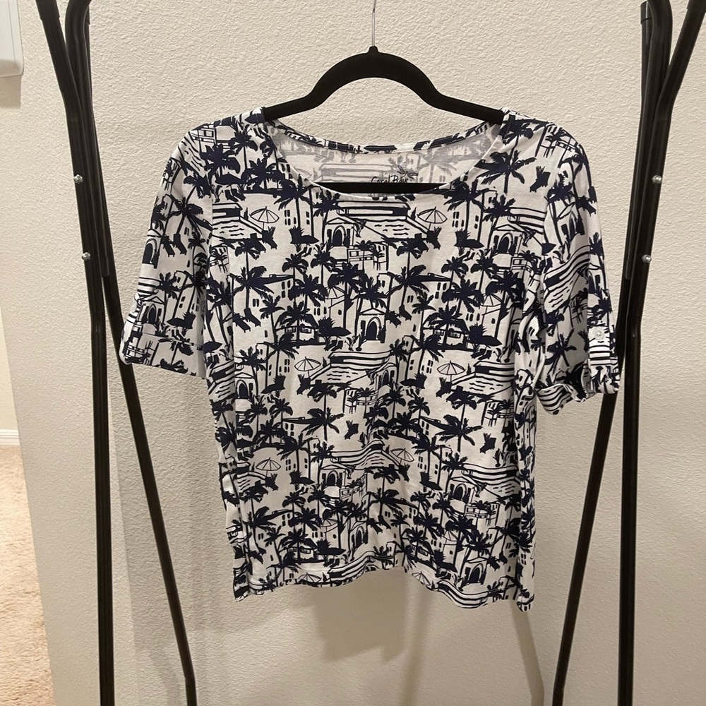Coral Bay Black and White Palm Print Women's Tee